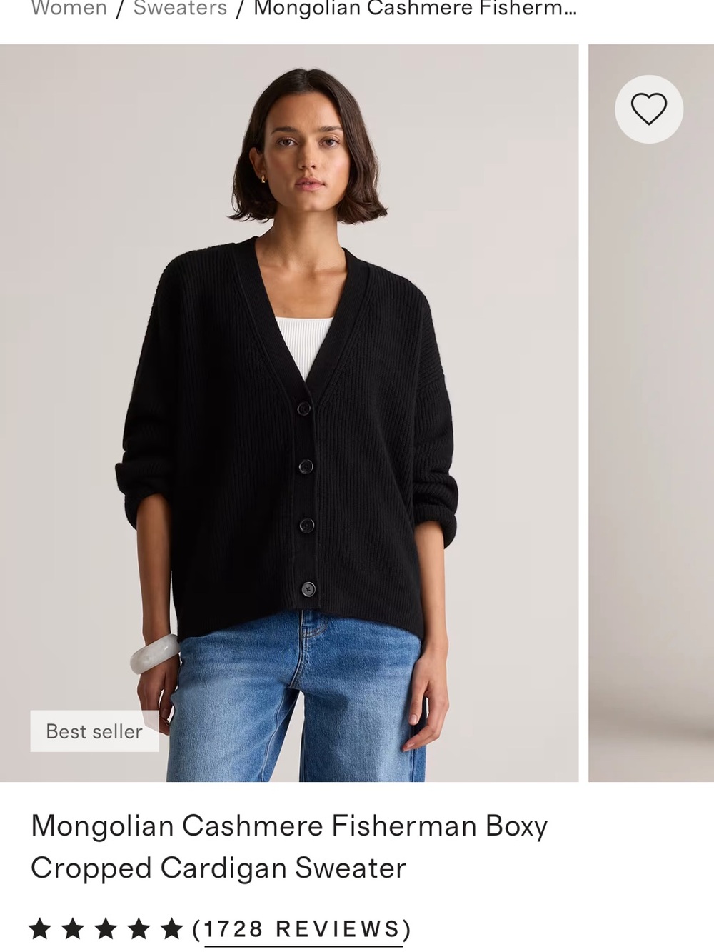 Mongolian Cashmere Fisherman Boxy Cropped Cardigan Sweater - Picture 3 of 3